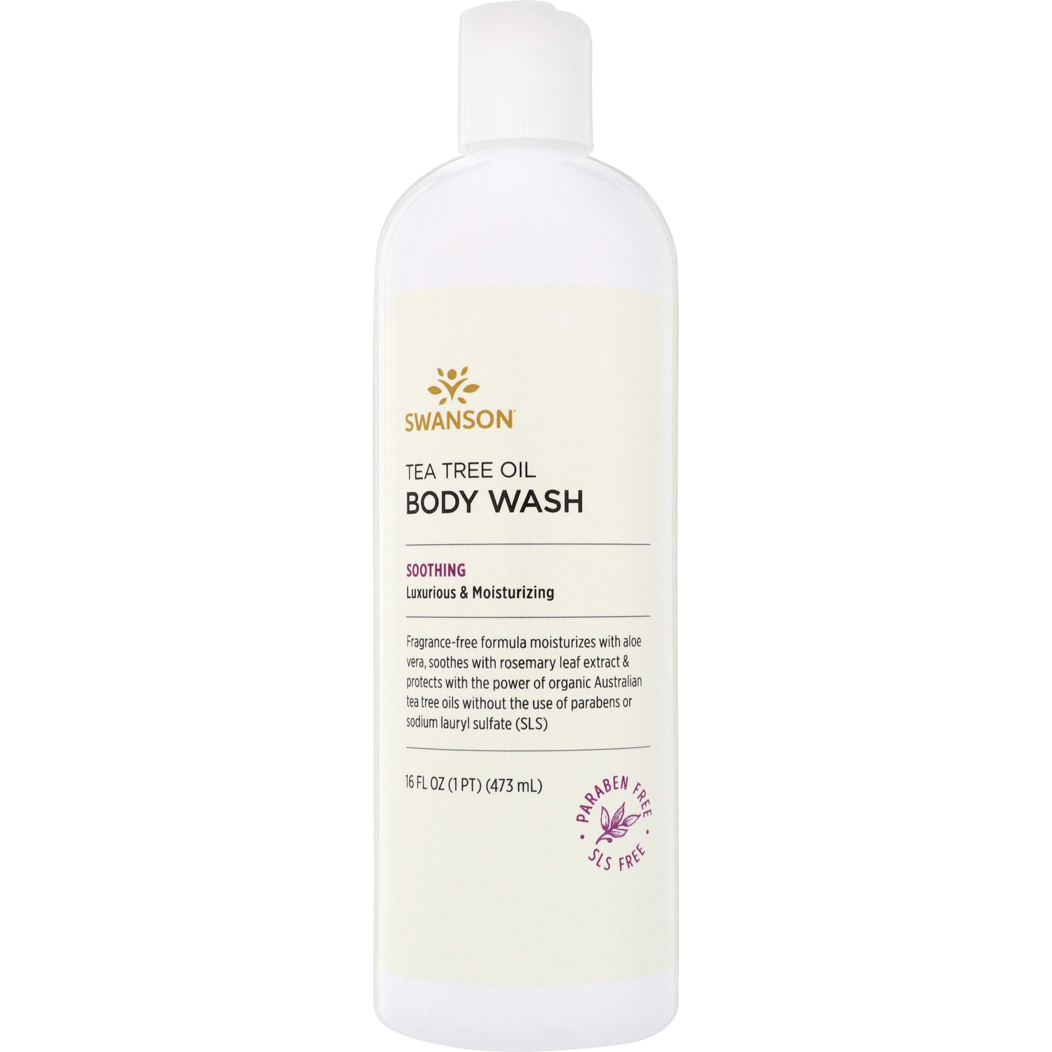 SWU748 | Swanson Tea Tree Oil Body Wash, Soothing, fragrance free, paraben & SLS free, 16 fl oz