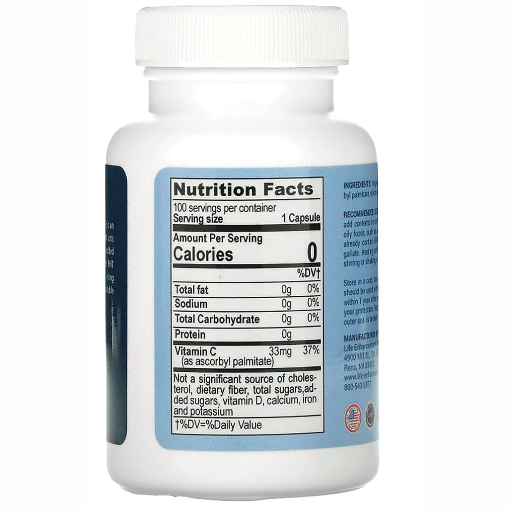 LEN020 | Back of white supplement bottle showing Nutrition Facts label with Vitamin C 33 mg and serving size 1 capsule - Thumbnail