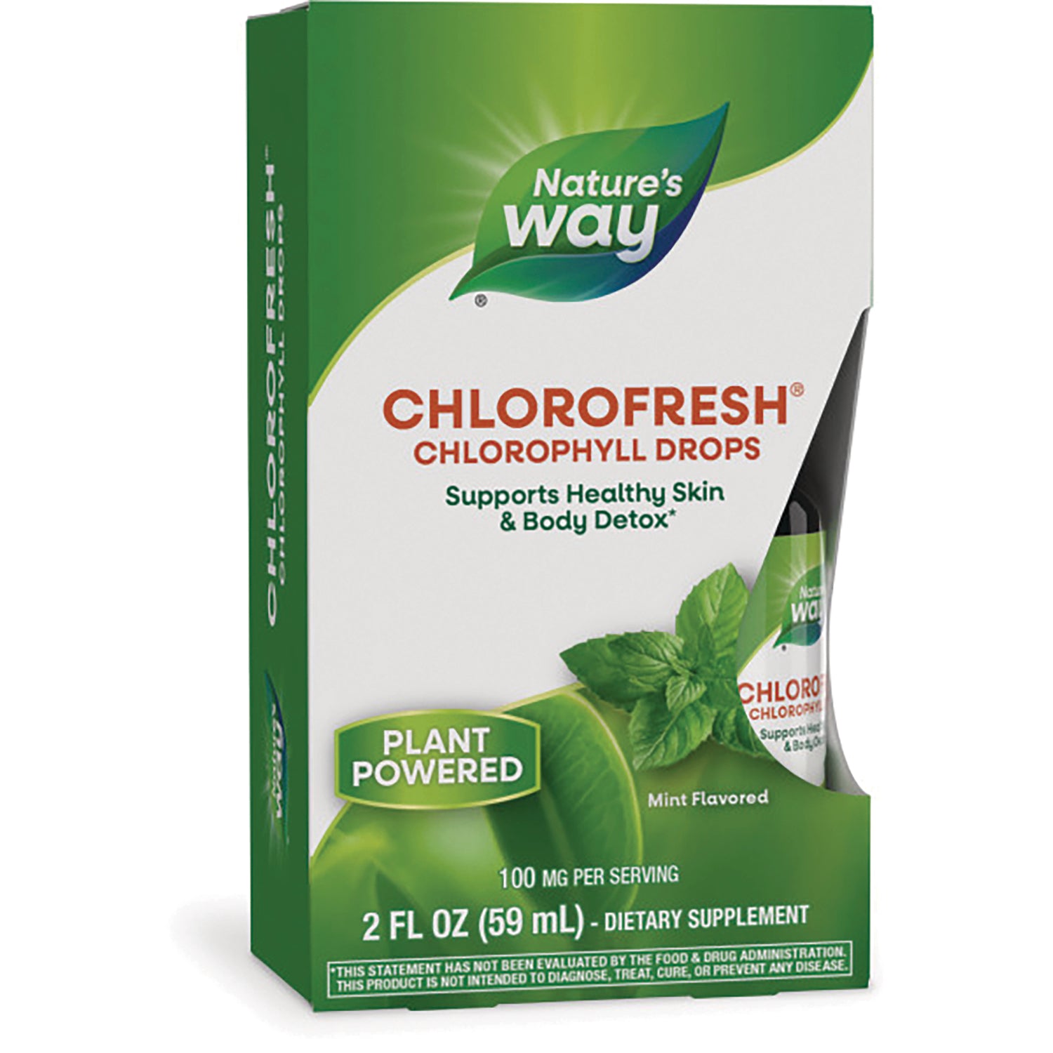 NW866 | Nature's Way CHLOROFRESH chlorophyll drops box, mint flavored 2 fl oz plant powered dietary supplement