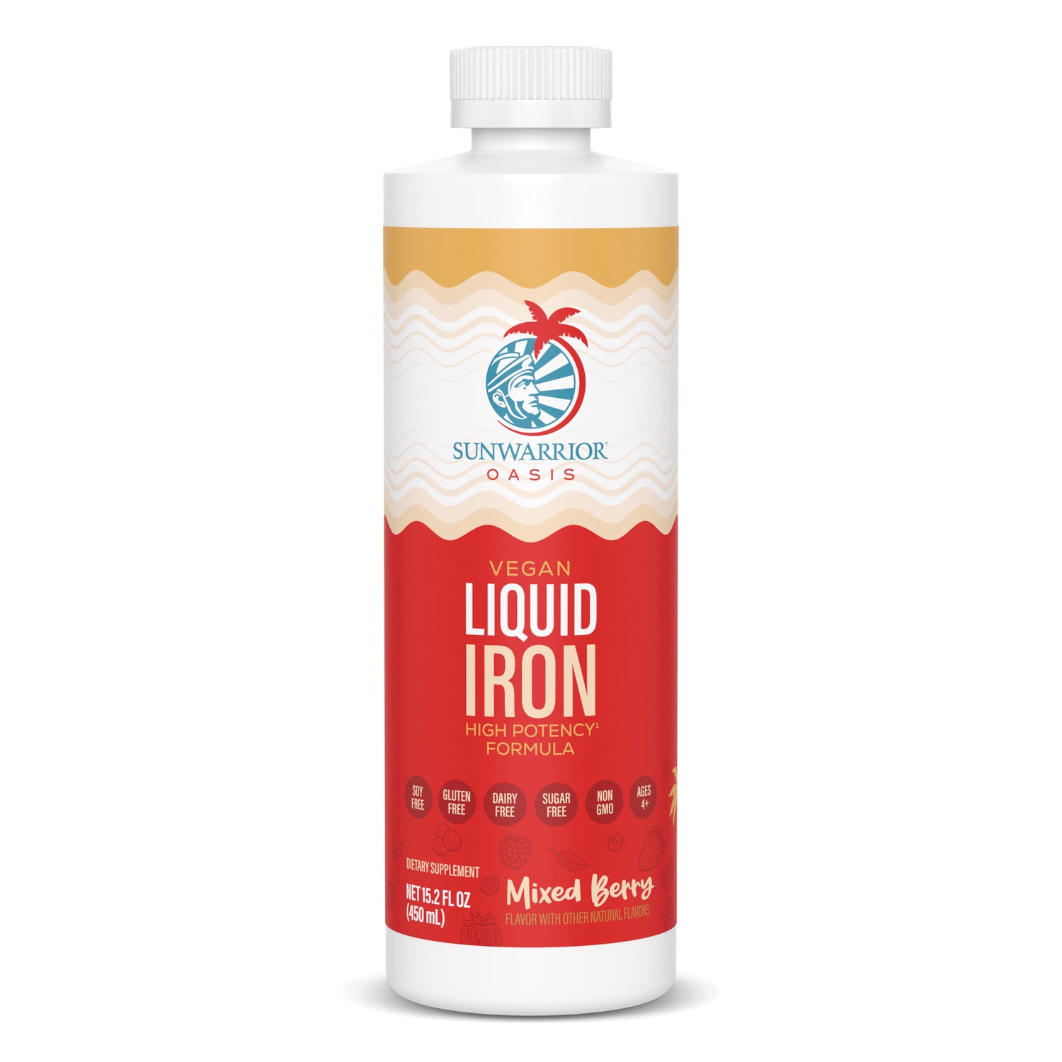 SNW060 | Sunwarrior Oasis Vegan Liquid Iron, high potency formula, Mixed Berry, 15.2 fl oz bottle
