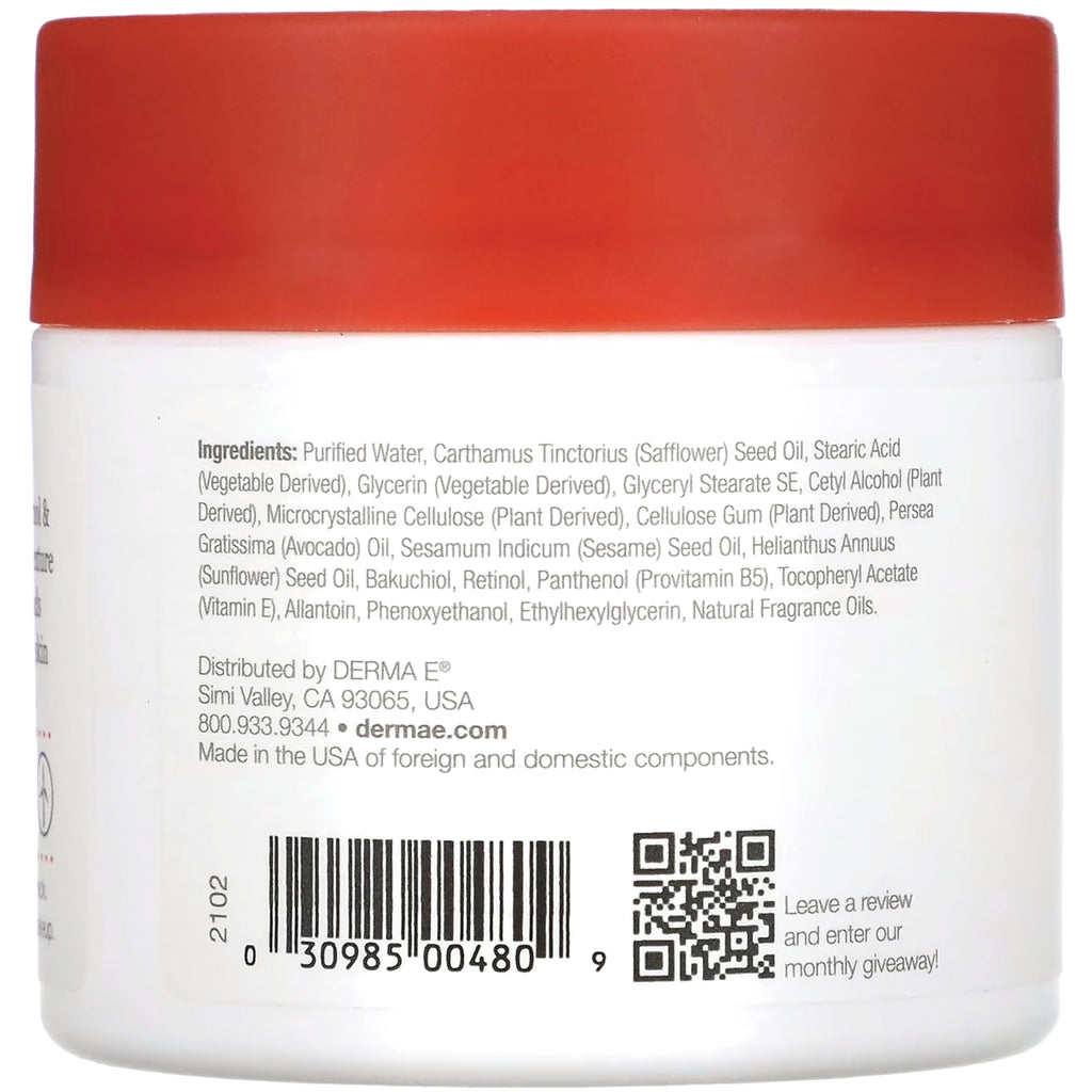 DE005 | Back of white jar with red lid showing ingredients list, distributor information, barcode and QR code - Thumbnail