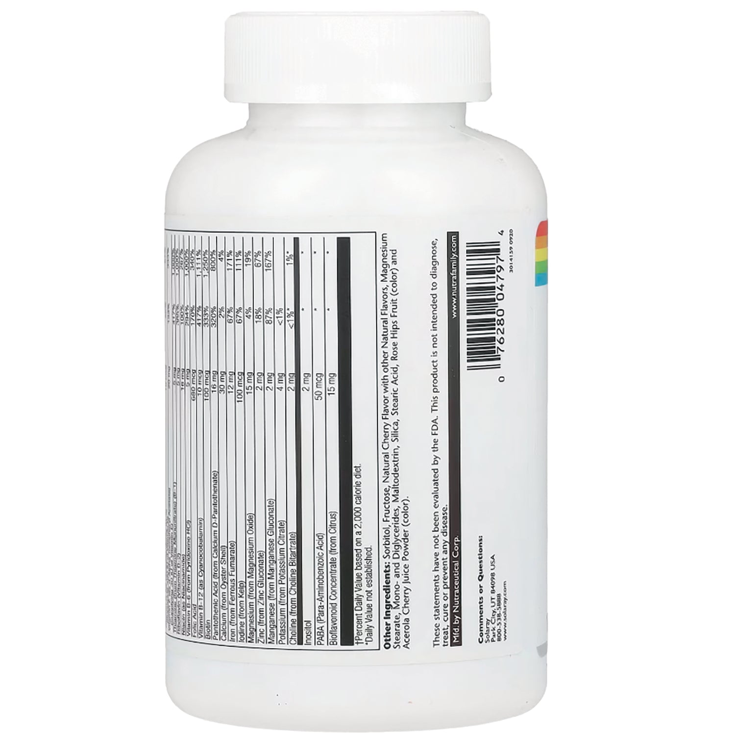 SLR340 | Supplement bottle back label with Supplement Facts, ingredients, and barcode