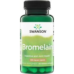 SWU820 | Swanson Bromelain supplement bottle, 500 mg per capsule, 60 veggie capsules, Digestive and Joint Health