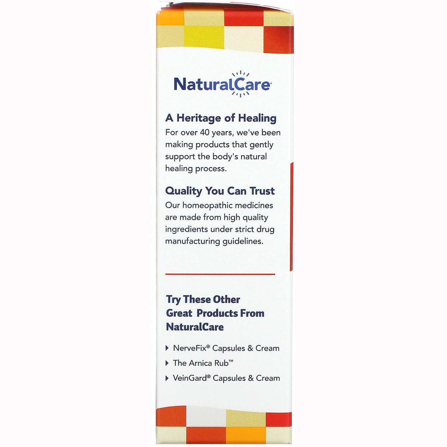 NTB026 | product infographic panel from NaturalCare box listing heritage of healing text and recommended products