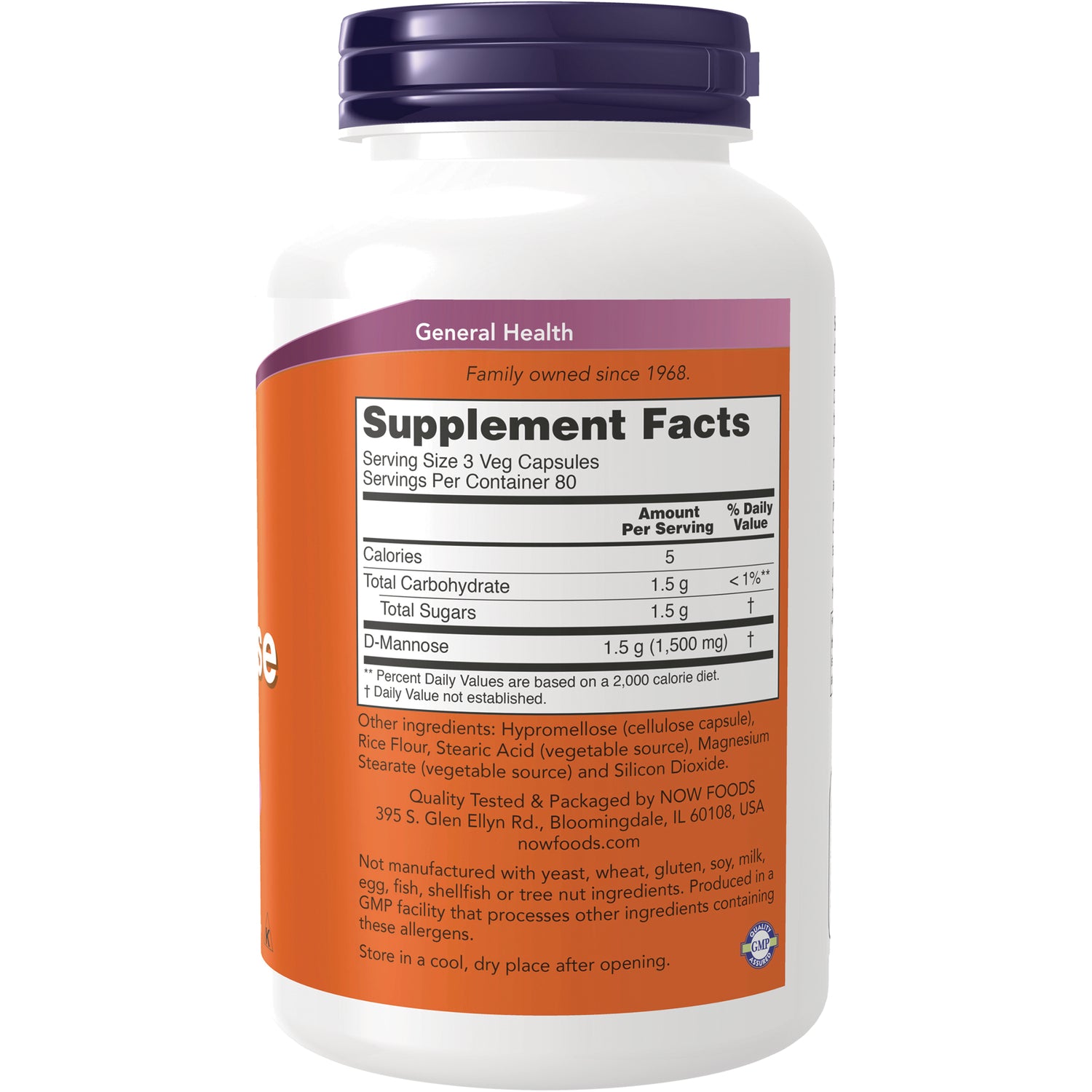 NWF1445 | Back label showing Supplement Facts panel and ingredient text on an orange and white bottle