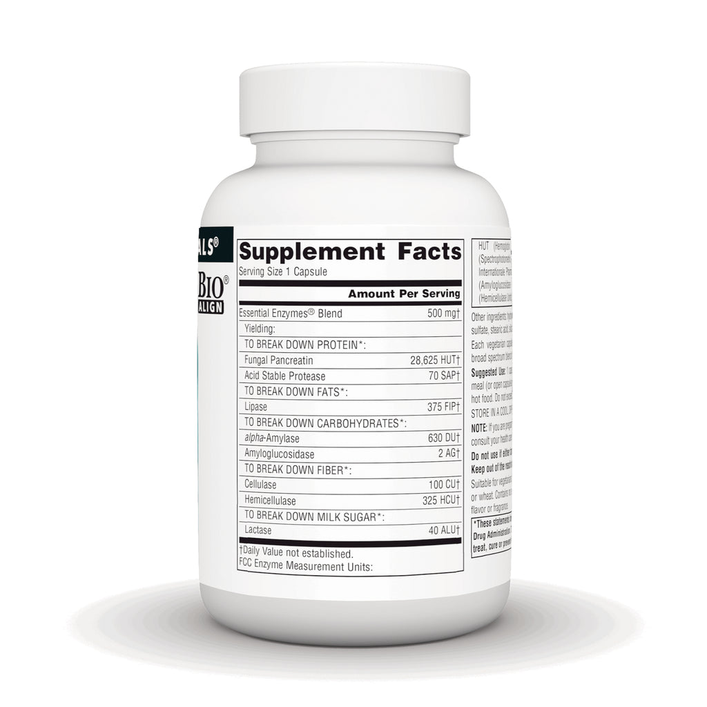 SN287 | Back label showing Supplement Facts for Essential Enzymes blend, serving size 1 capsule - Thumbnail