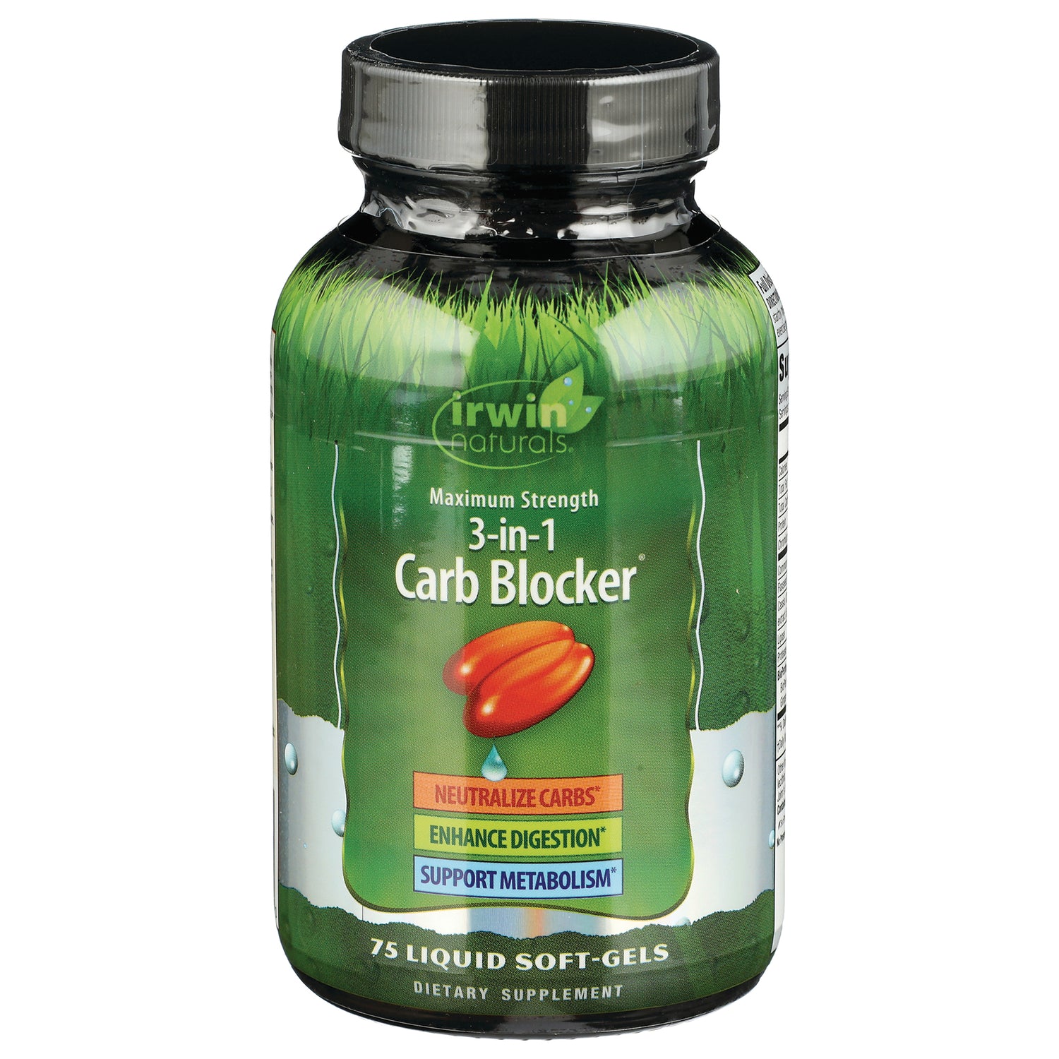 IR075 | Irwin Naturals 3-in-1 Carb Blocker bottle with green label, 75 liquid soft-gels