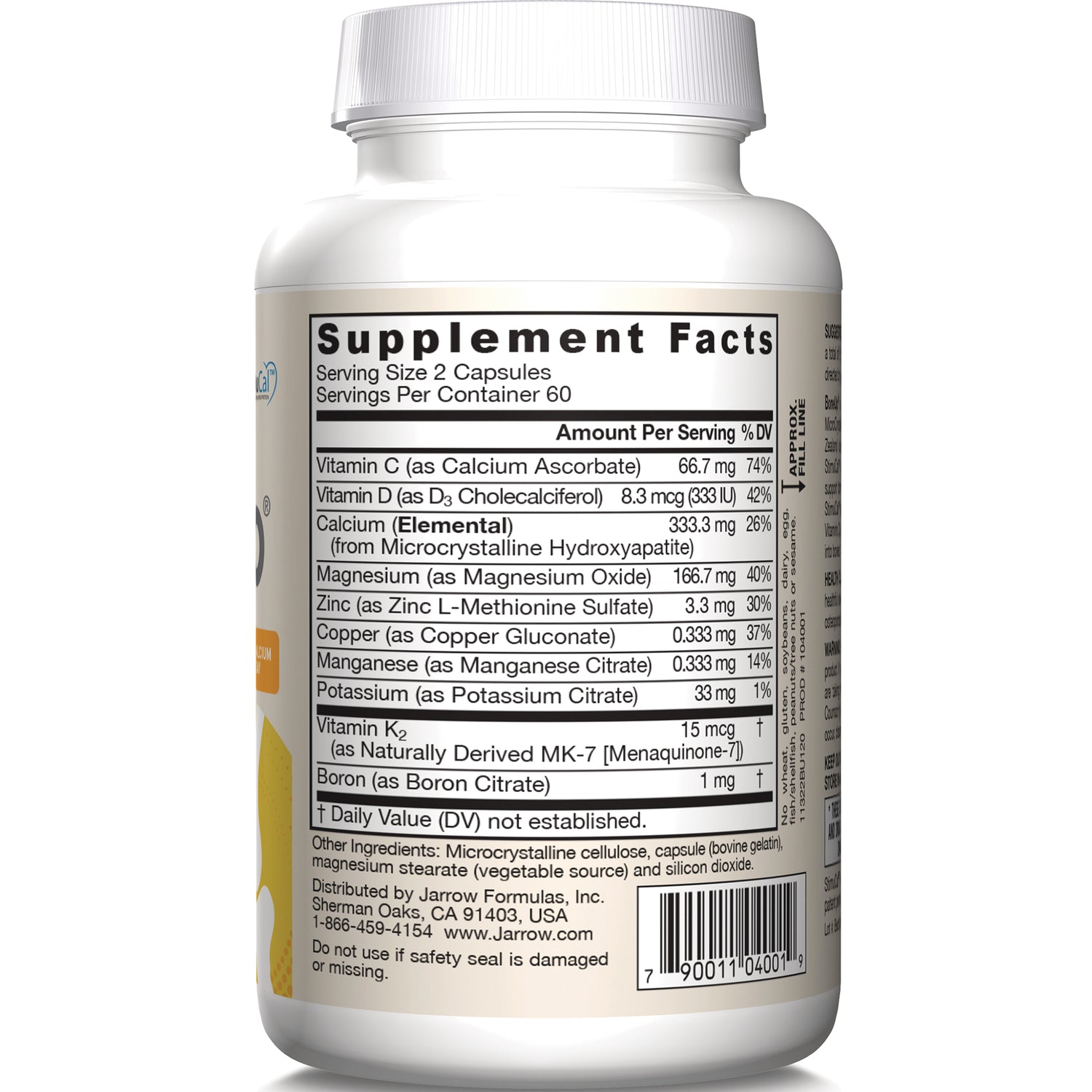 JR181 | back label showing Supplement Facts panel with serving size 2 capsules and listed nutrients