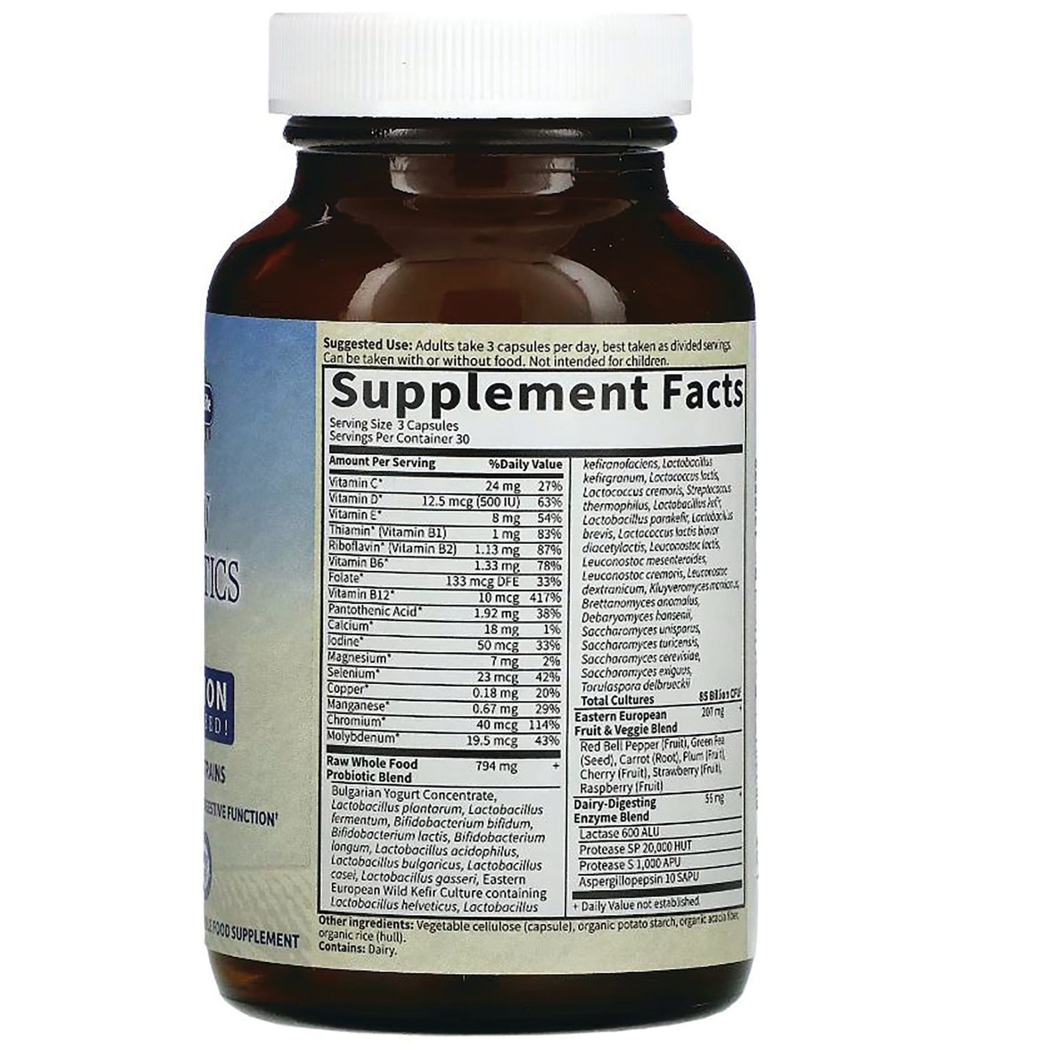 GLF130 | back of brown supplement bottle showing Supplement Facts nutrition label and ingredients panel