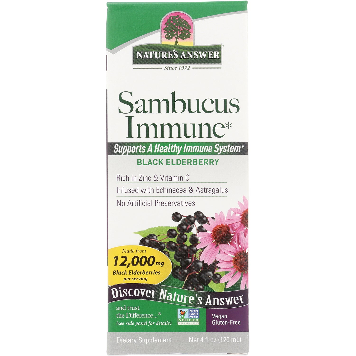 NAT121 | Nature's Answer Sambucus Immune black elderberry dietary supplement front packaging