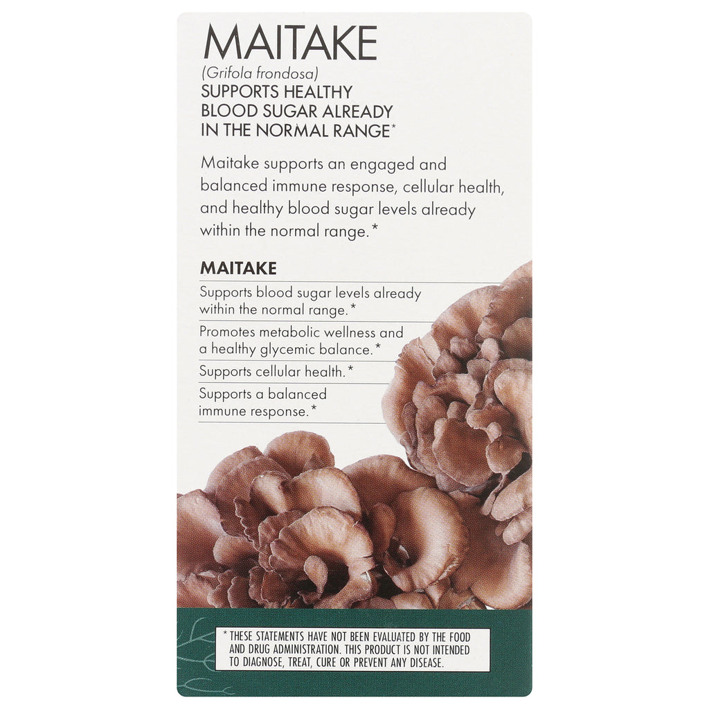 FUN008 | MAITAKE supplement infographic listing blood sugar, immune, and cellular health benefits with mushroom image - Thumbnail