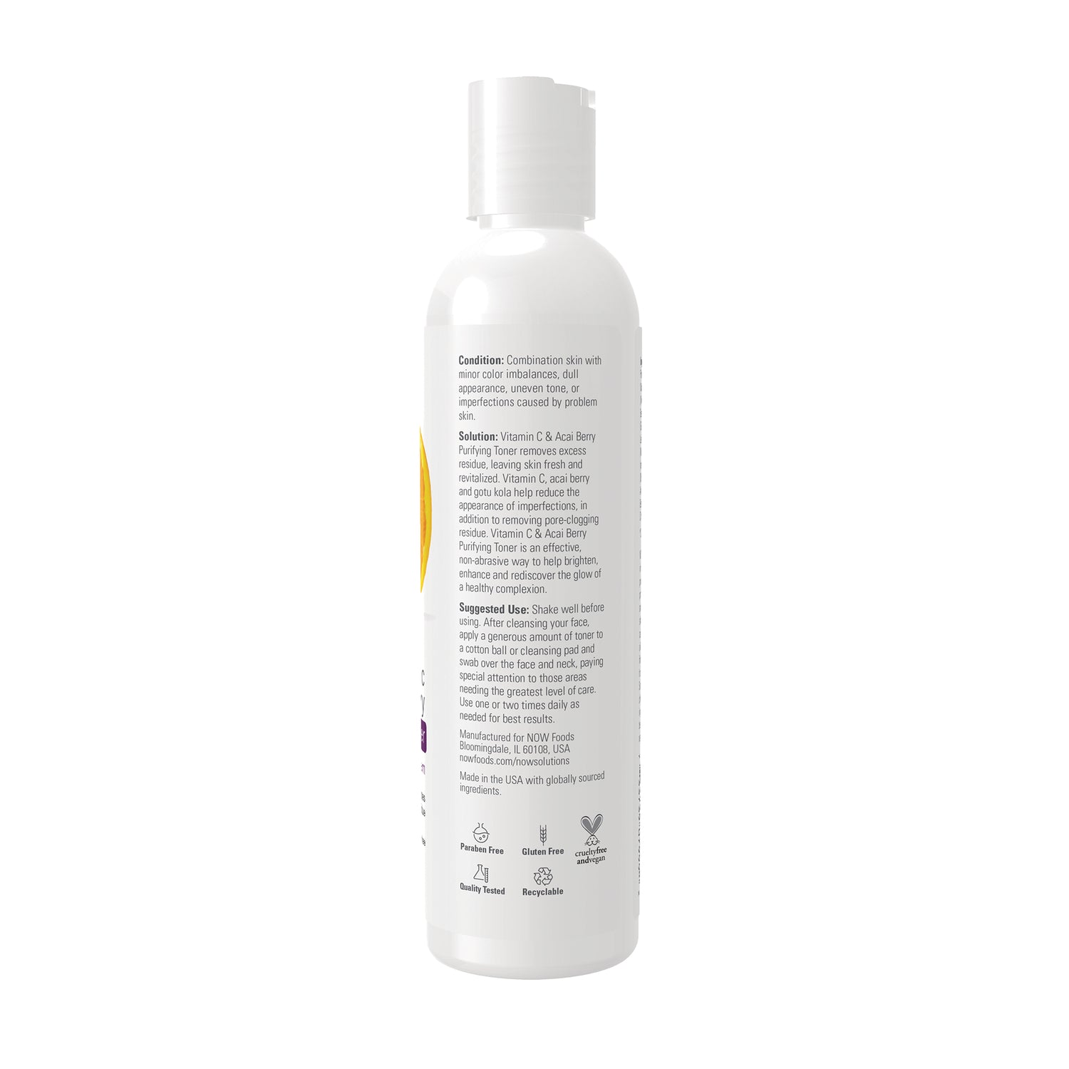NWF971 | Back label of white toner bottle showing ingredient and usage text and certification icons