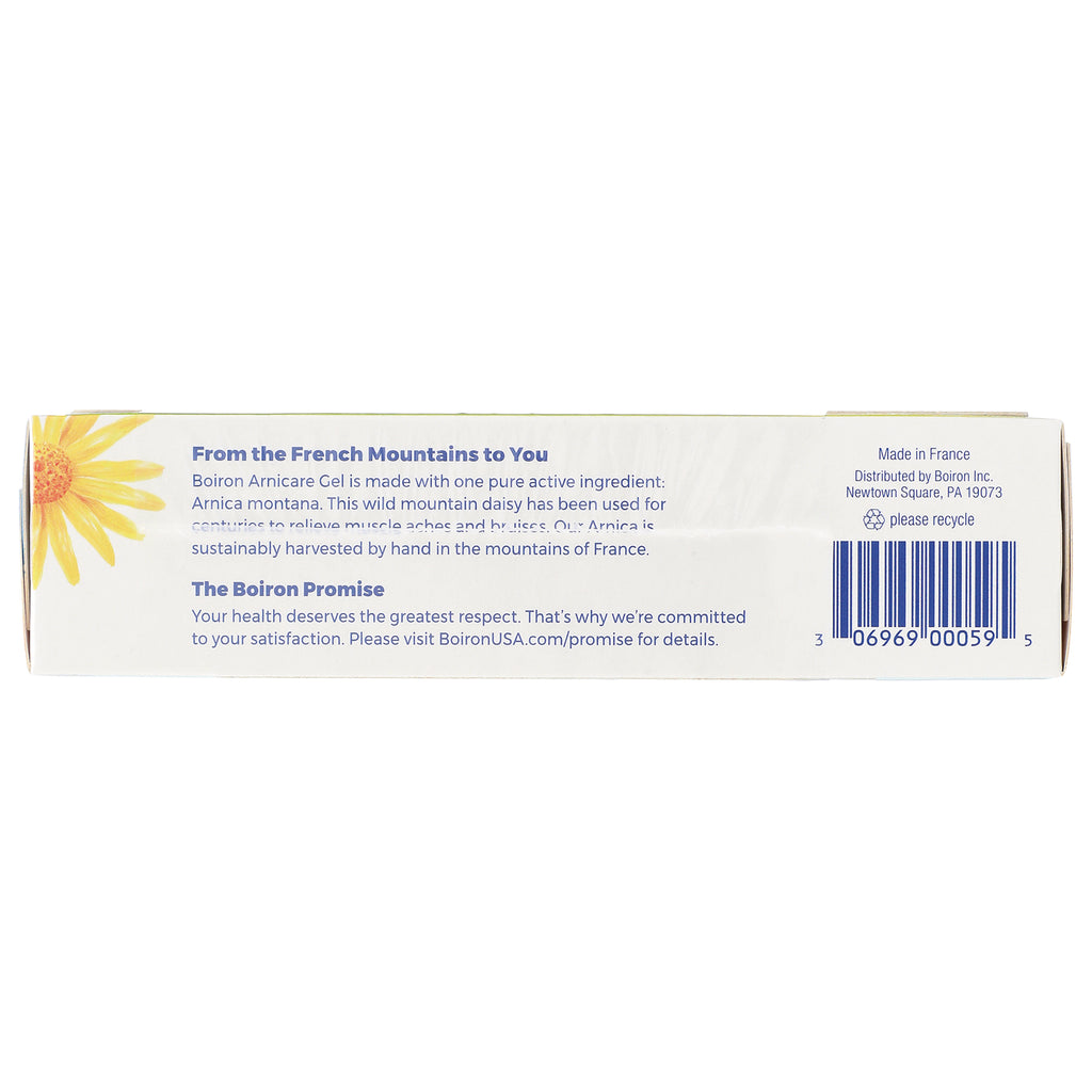 BRN093 | back of Boiron Arnicare gel box showing product description, barcode, and sunflower graphic - Thumbnail