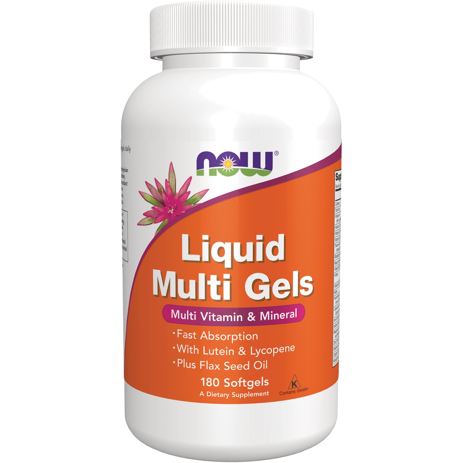 NWF327 | White bottle labeled NOW Liquid Multi Gels multi vitamin & mineral, 180 Softgels