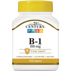 CNT163 | 21st Century B-1 100 mg vitamin supplement bottle, 110 tablets, energy support, gluten free non-GMO