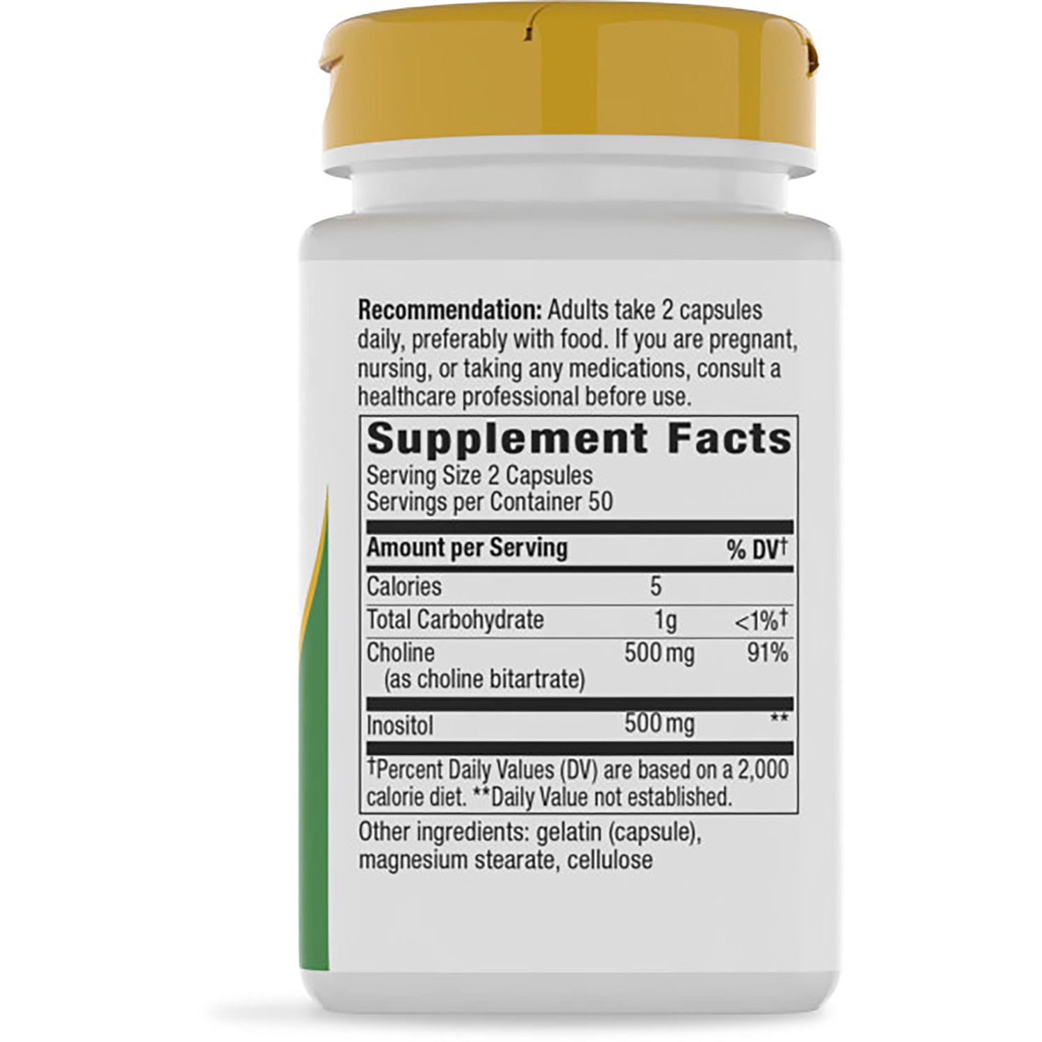 NW1048 | Back label of brown supplement bottle showing Supplement Facts panel with serving size 2 capsules and warnings