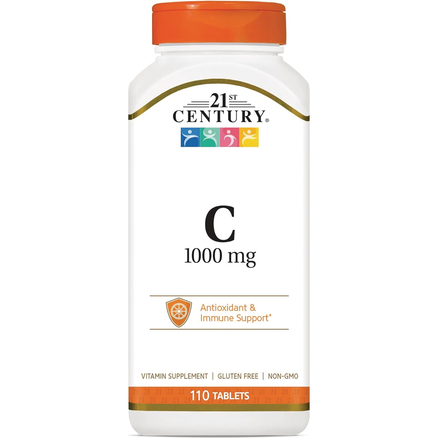 CNT172 | 21st Century Vitamin C 1000 mg white bottle with orange cap, 110 tablets, labeled Antioxidant & Immune Support, gluten free non-GMO