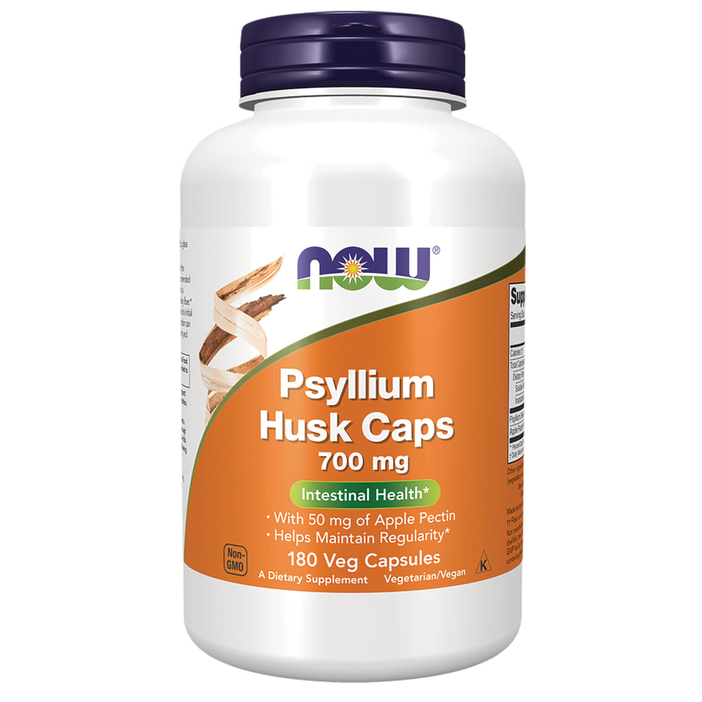 NWF1391 | NOW Psyllium Husk Caps 700 mg white bottle with orange label, 180 veg capsules - Thumbnail