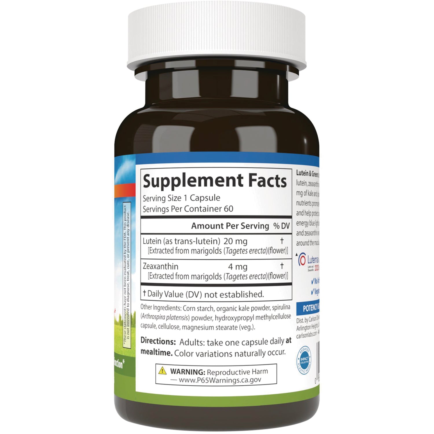 CSN224 | Back of supplement bottle showing Supplement Facts panel with serving size, nutrient amounts, and directions