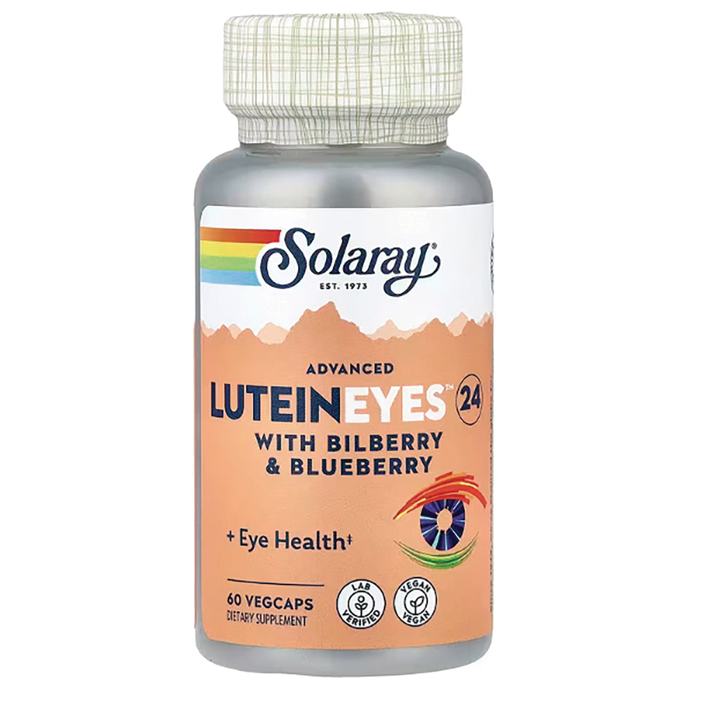 SLR324 | Solaray LUTEIN EYES with bilberry and blueberry, 60 vegcaps dietary supplement bottle front - Thumbnail