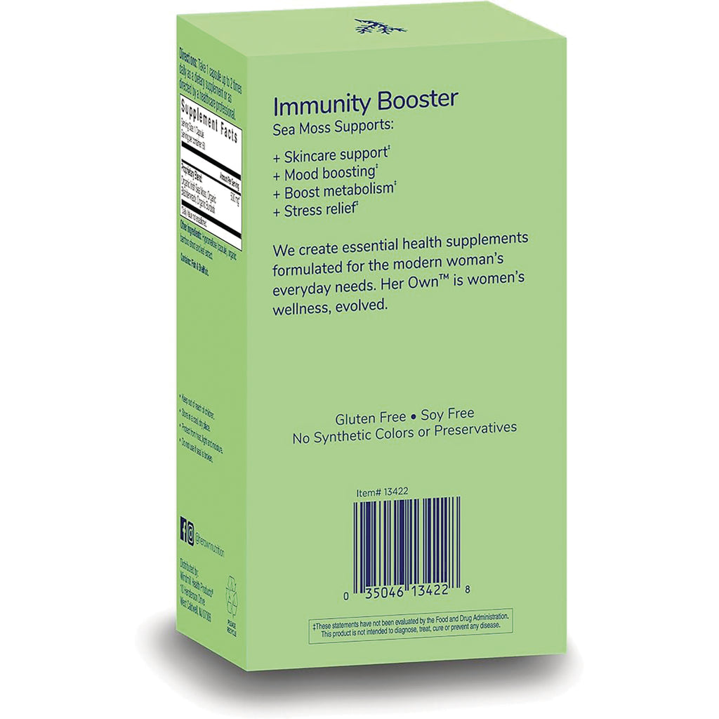 HO007 | Back of green supplement box labeled Immunity Booster with Sea Moss supports list, product claims, and barcode - Thumbnail
