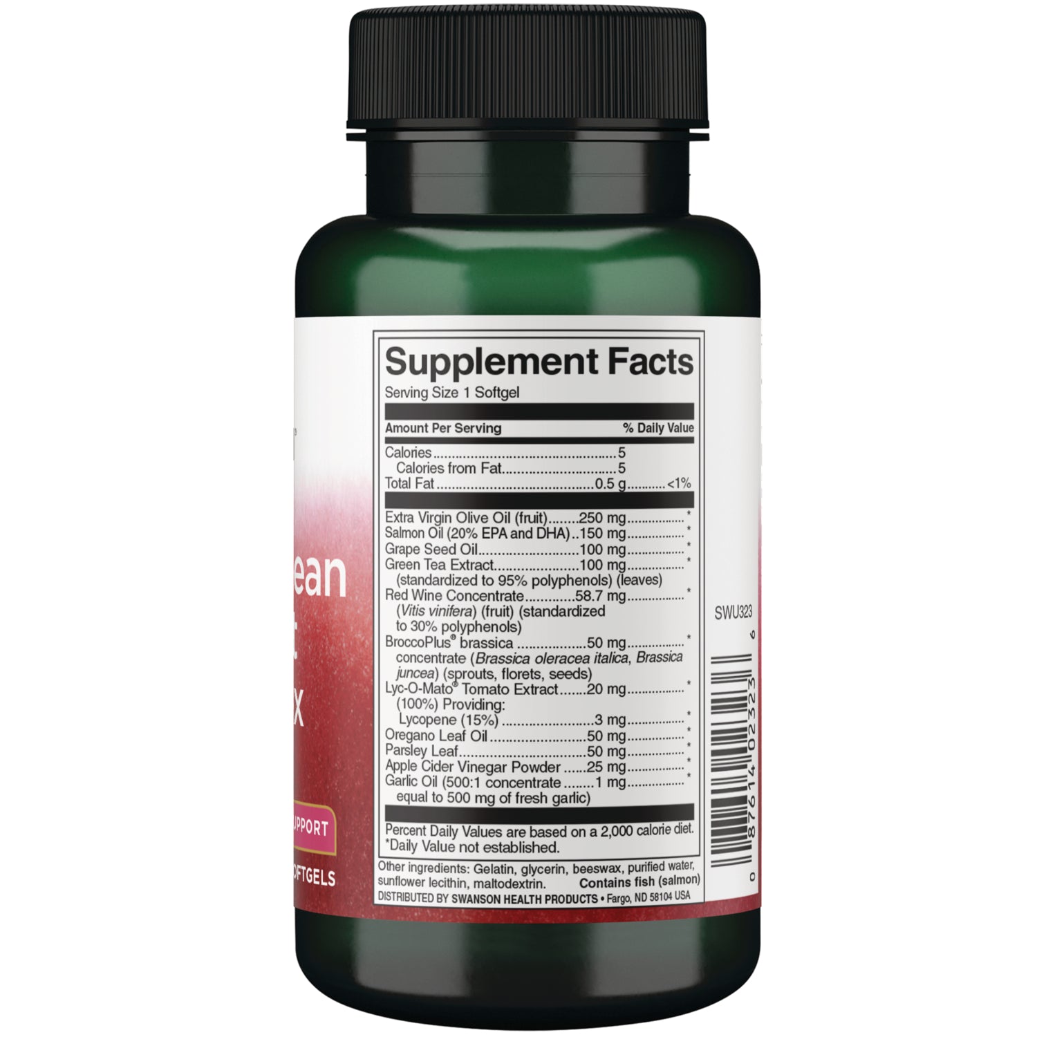 SWU323 | Back label with Supplement Facts panel, serving size 1 softgel, ingredients and barcode