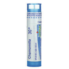 BRN059 | Boiron Chamomilla 30C homeopathic pellet tube with blue cap and front label visible