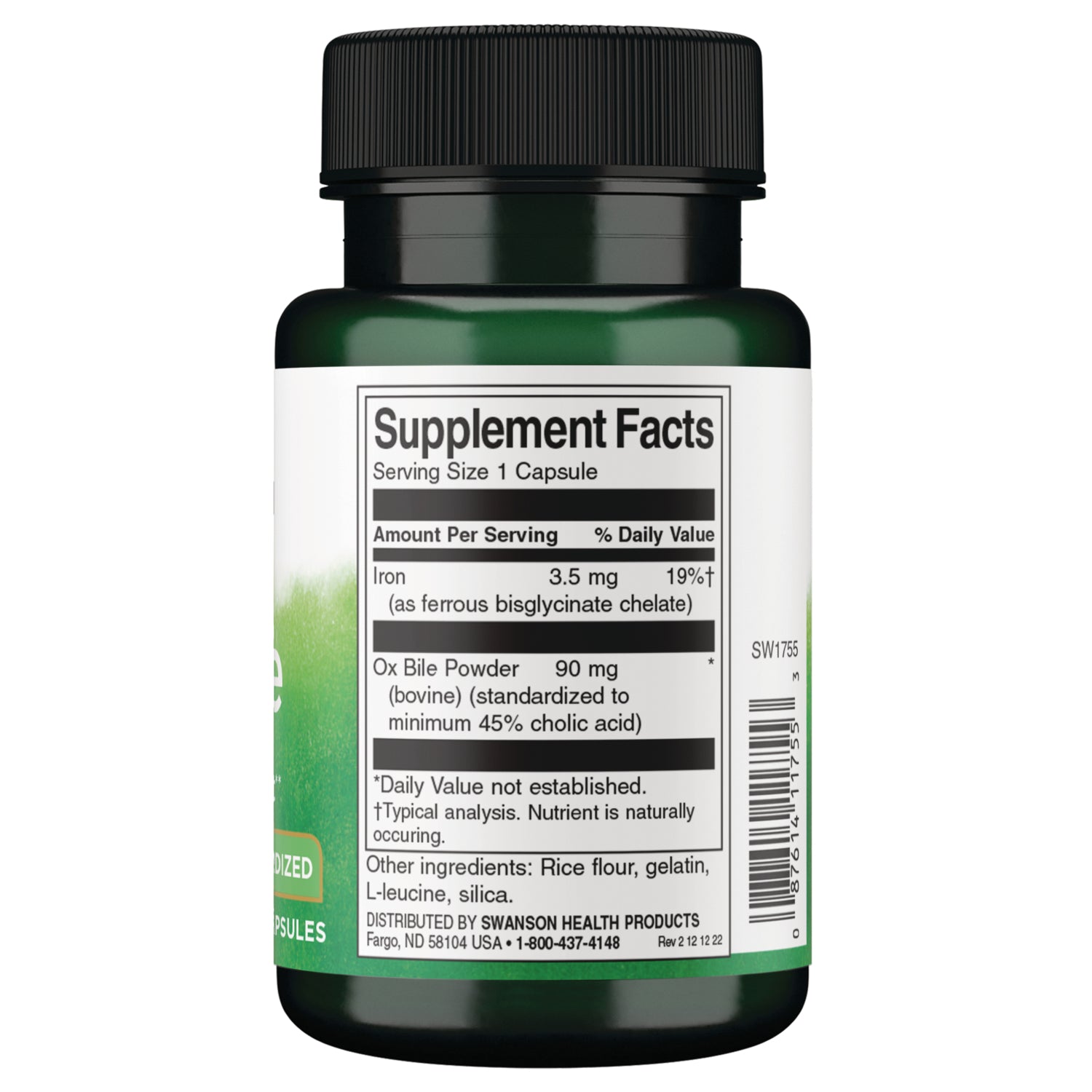 SW1755 | Back label with Supplement Facts