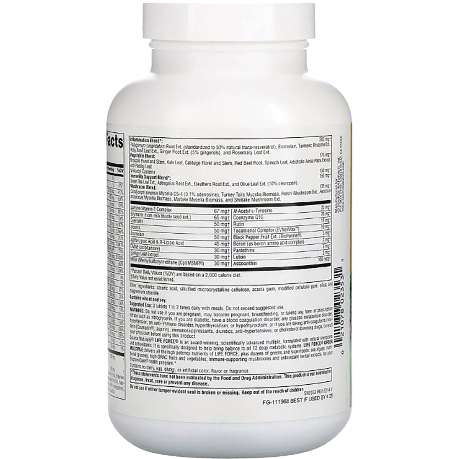 SN385 | Back label with Supplement Facts, ingredients, and barcode on white supplement bottle