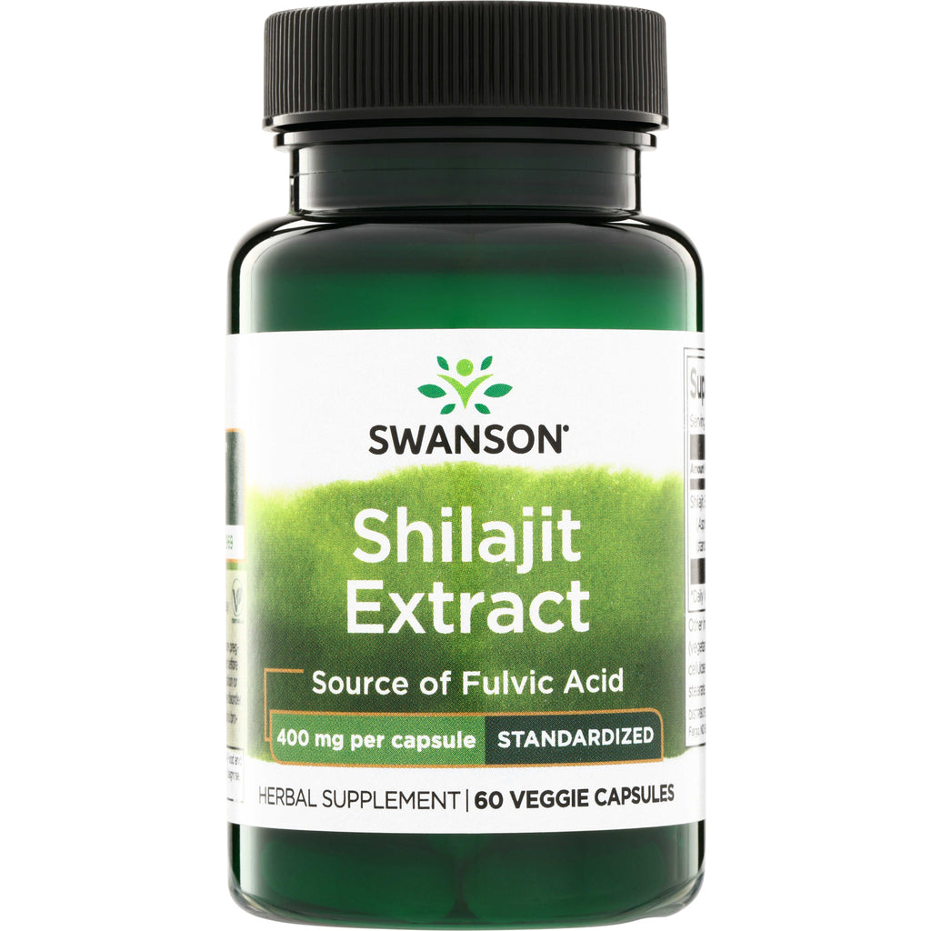 SWH205 | Swanson Shilajit Extract supplement bottle, Source of Fulvic Acid, 400 mg per capsule, 60 veggie capsules - Thumbnail