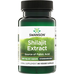 SWH205 | Swanson Shilajit Extract supplement bottle, Source of Fulvic Acid, 400 mg per capsule, 60 veggie capsules