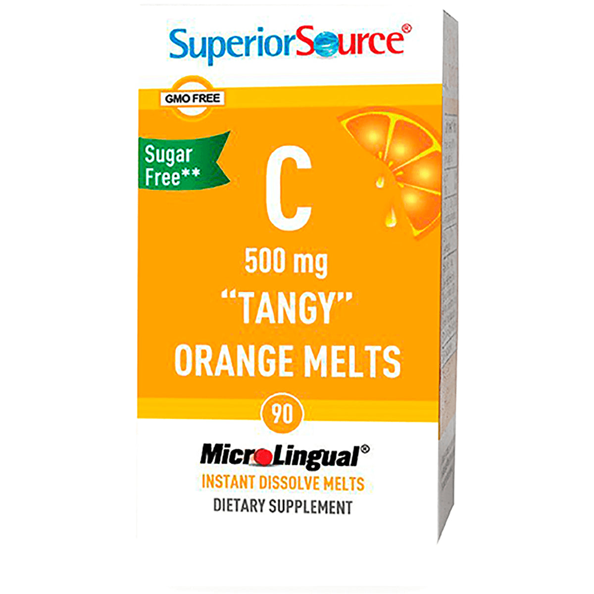 SUS032 | Superior Source Vitamin C 500 mg Tangy Orange Melts, 90 count MicroLingual instant dissolve melts front