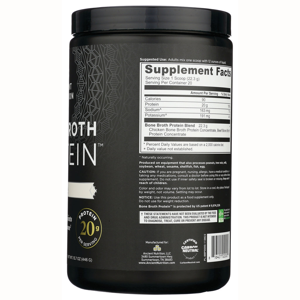 ATN001 | Back of black protein powder jar showing Supplement Facts label with serving size 1 scoop and nutrition facts - Thumbnail