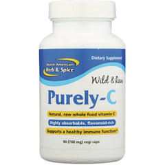 NHS032 | Purely-C white bottle labeled natural raw whole food vitamin C supplement, 90 (700 mg) vegi caps