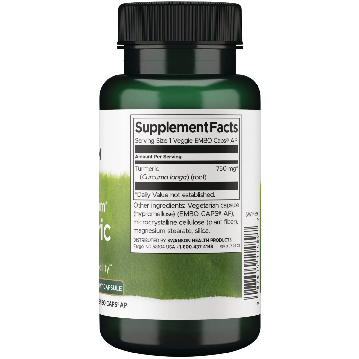 SW1489 | Back label with supplement facts and serving information