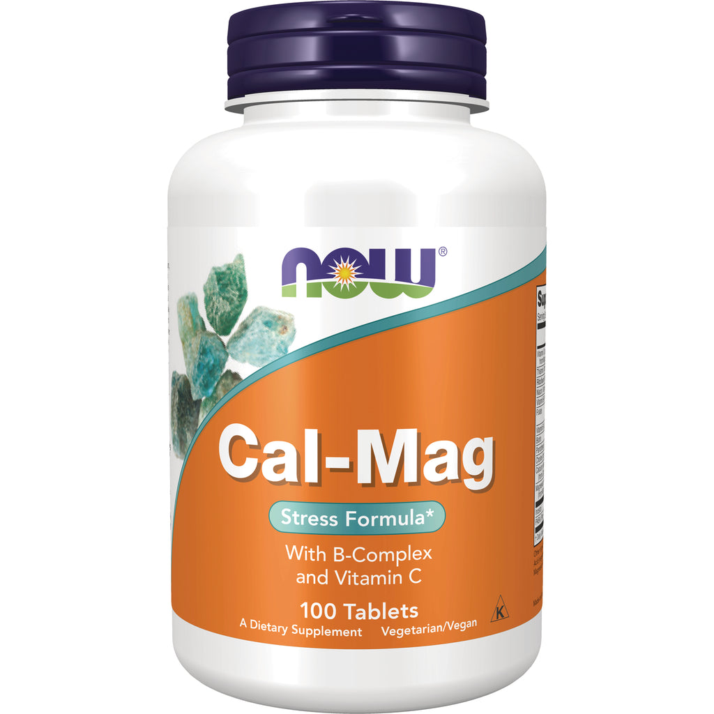 NWF595 | White bottle of NOW Cal-Mag stress formula with B-Complex and vitamin C, 100 tablets - Thumbnail