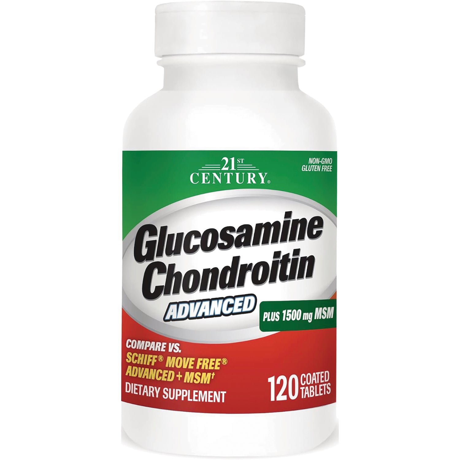 CNT198 | 21st Century Glucosamine Chondroitin Advanced bottle plus 1500 mg MSM, 120 coated tablets