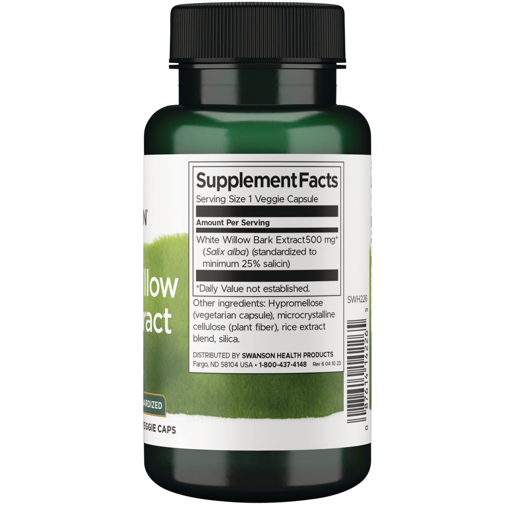 SWH226 | Supplement Facts: White Willow Bark Extract 500 mg per veggie capsule - Thumbnail