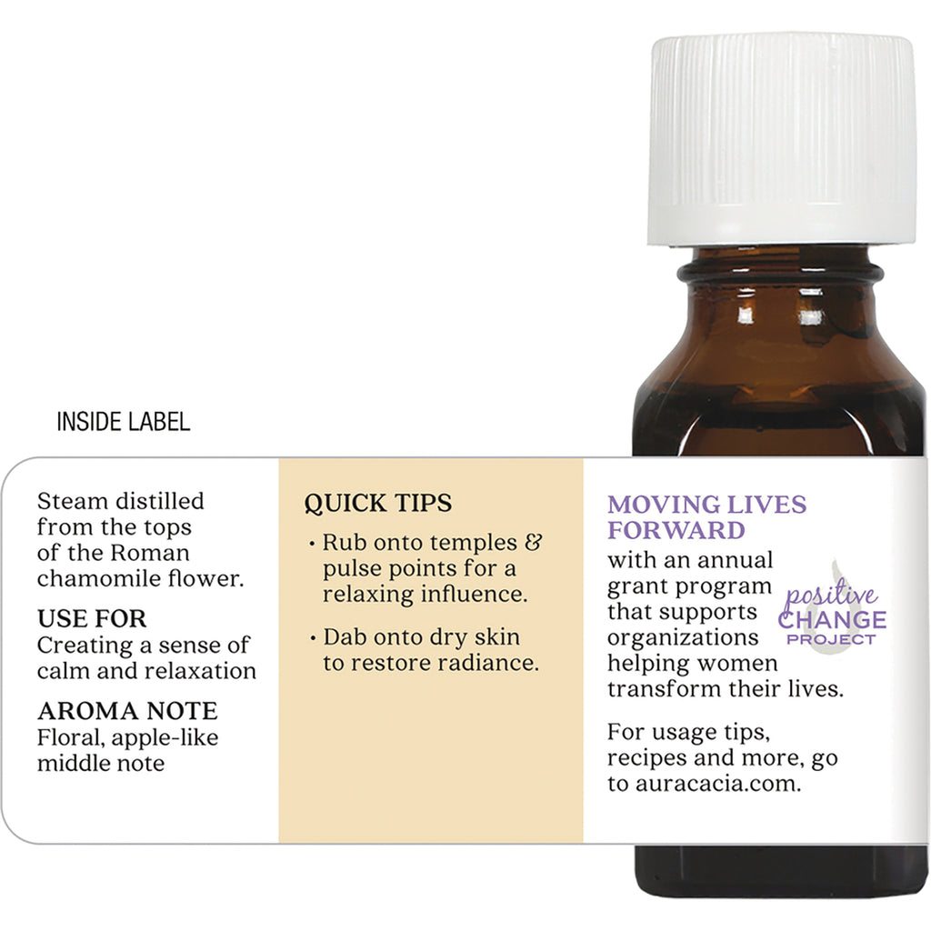 ARC231 | Back label of amber essential oil bottle showing usage directions, aroma note, quick tips and Positive Change Project info - Thumbnail