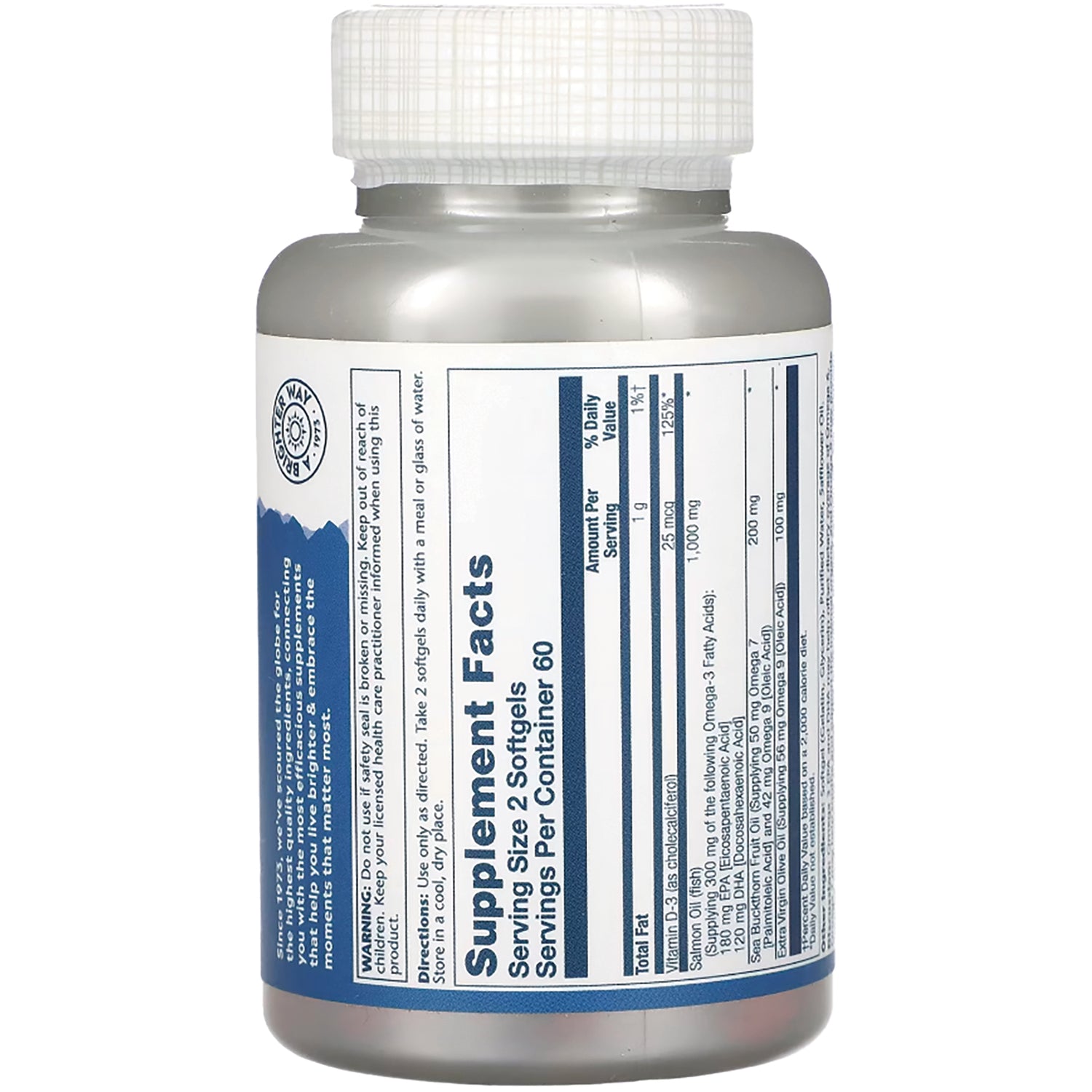 SLR409 | Back of silver supplement bottle showing Supplement Facts label and nutrition panel