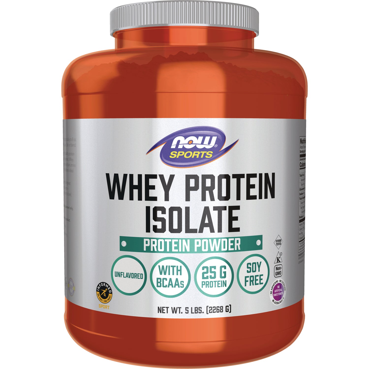 NWF277 | NOW Sports Whey Protein Isolate protein powder unflavored 5 lb tub front label