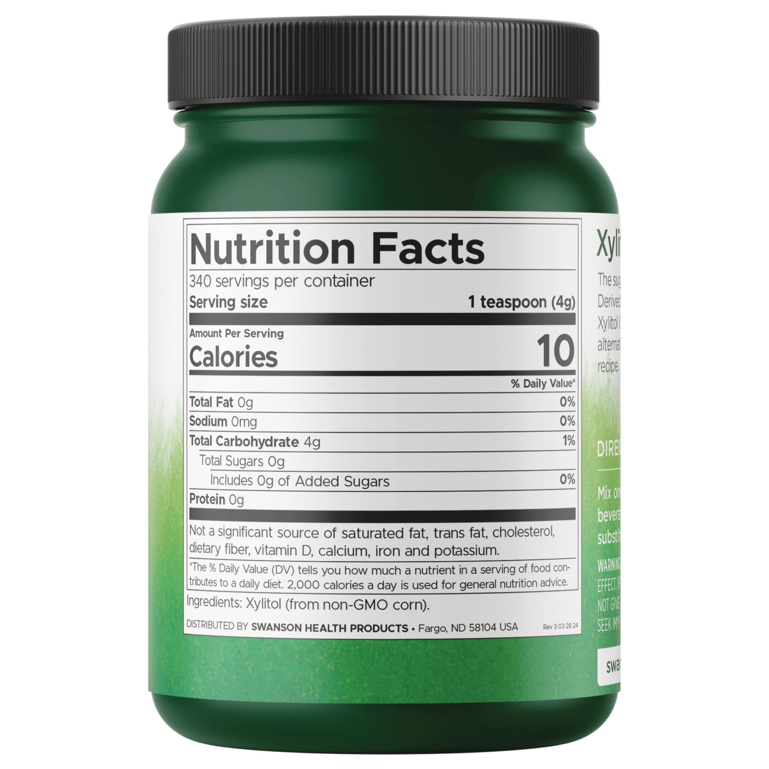 SW1730 | Back label with supplement facts and serving information