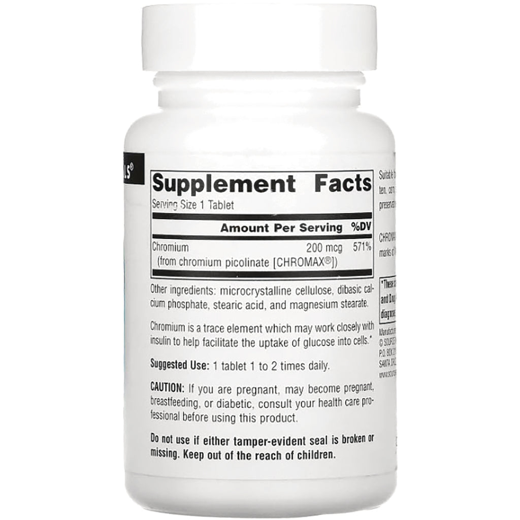 SN715 | Back label with Supplement Facts for chromium 200 mcg, suggested use, other ingredients, and caution - Thumbnail