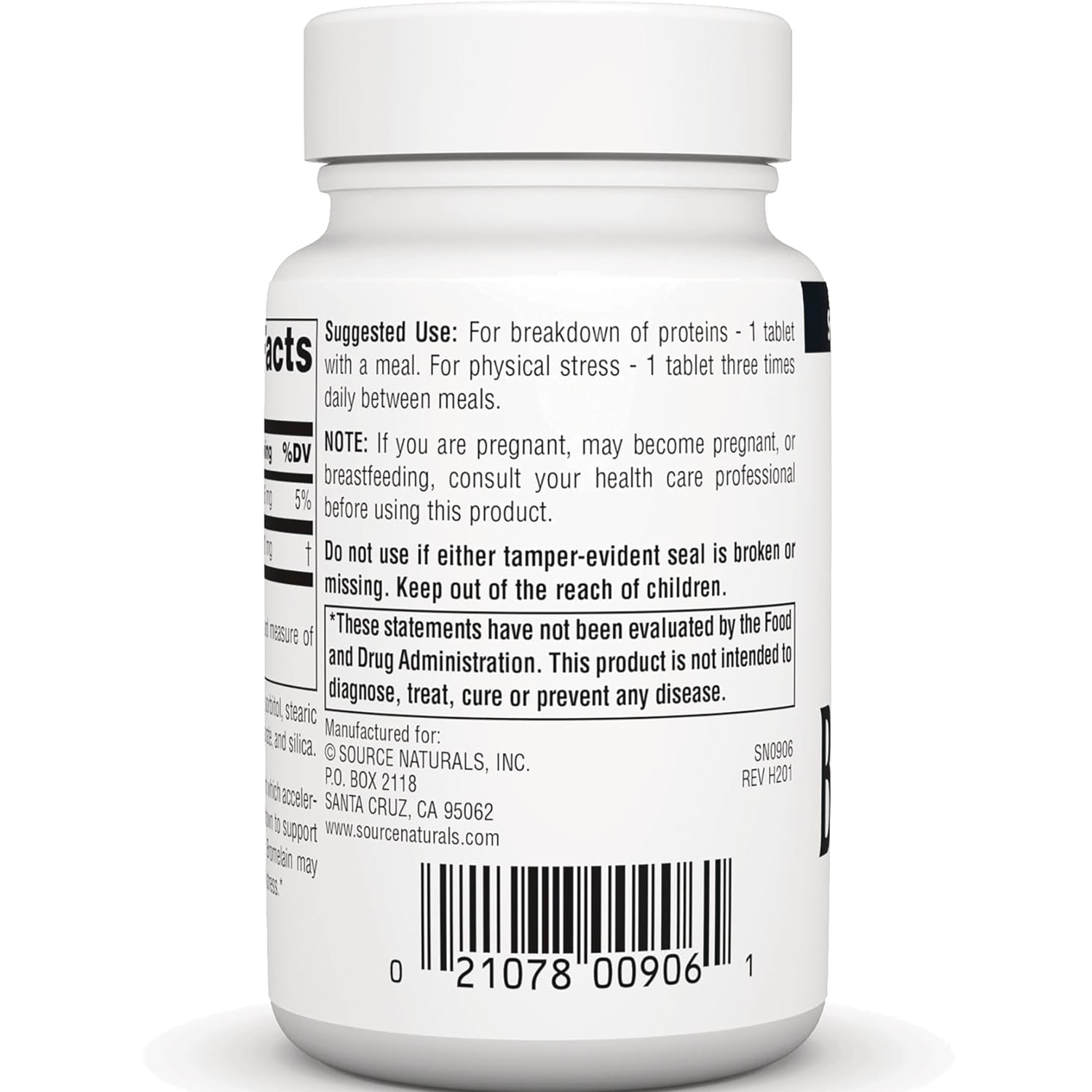 SN685 | Supplement bottle back label with suggested use, warnings, and barcode