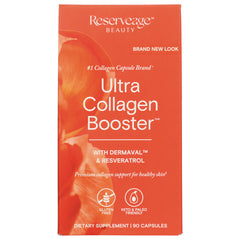 RSA026 | Reserveage Beauty Ultra Collagen Booster front packaging 90 capsules with Dermaval and resveratrol