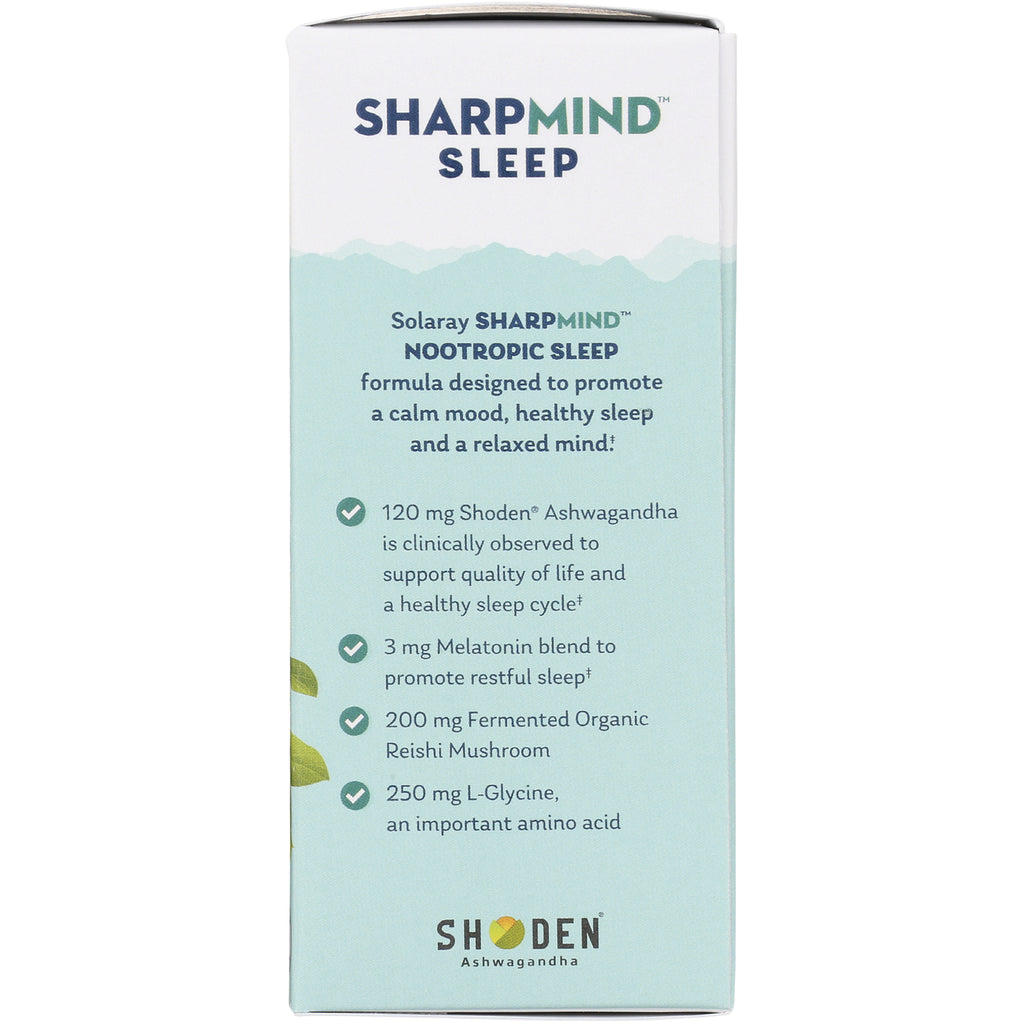 SLR488 | SharpMind Sleep infographic with Shoden Ashwagandha 120 mg, Melatonin 3 mg, Reishi 200 mg, L-Glycine 250 mg - Thumbnail