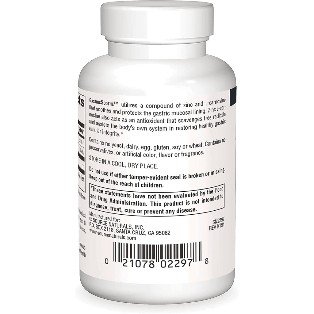 SN594 | Back label of GastricSoothe supplement bottle with warnings, storage info, and barcode - Thumbnail