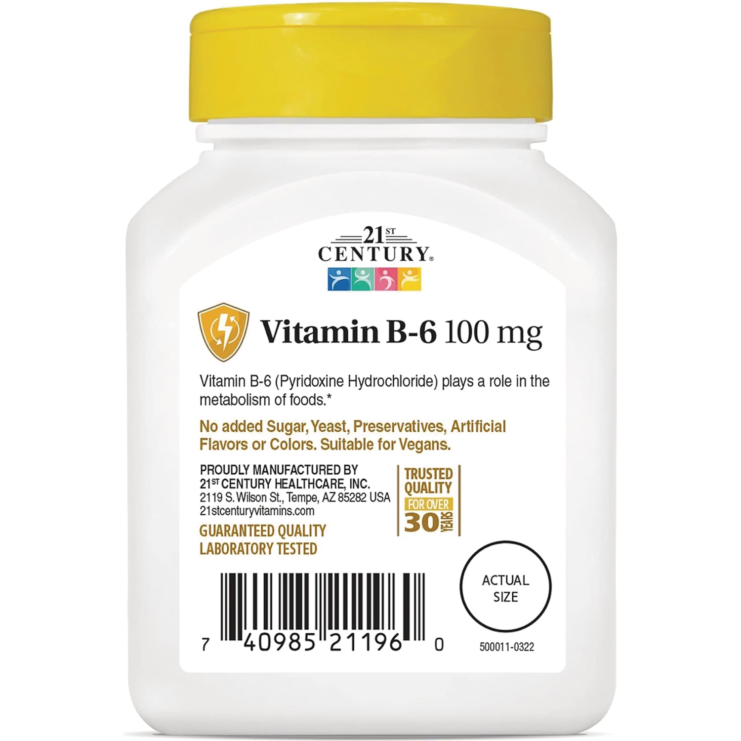 CNT170 | white bottle label for 21st Century Vitamin B-6 100 mg showing product details and barcode