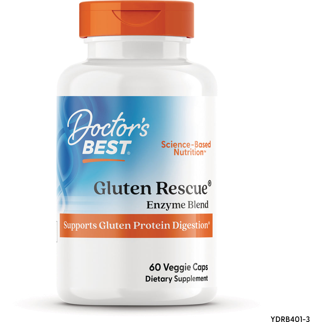 DB239 | Doctor's Best Gluten Rescue enzyme blend bottle, 60 Veggie Caps, labeled Supports Gluten Protein Digestion - Thumbnail