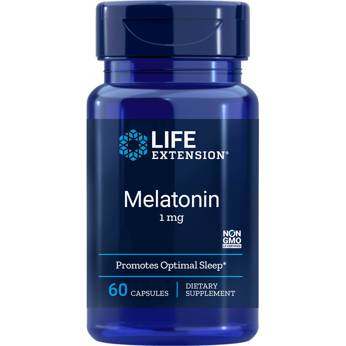 LE166 | Life Extension Melatonin 1 mg blue bottle, 60 capsules dietary supplement